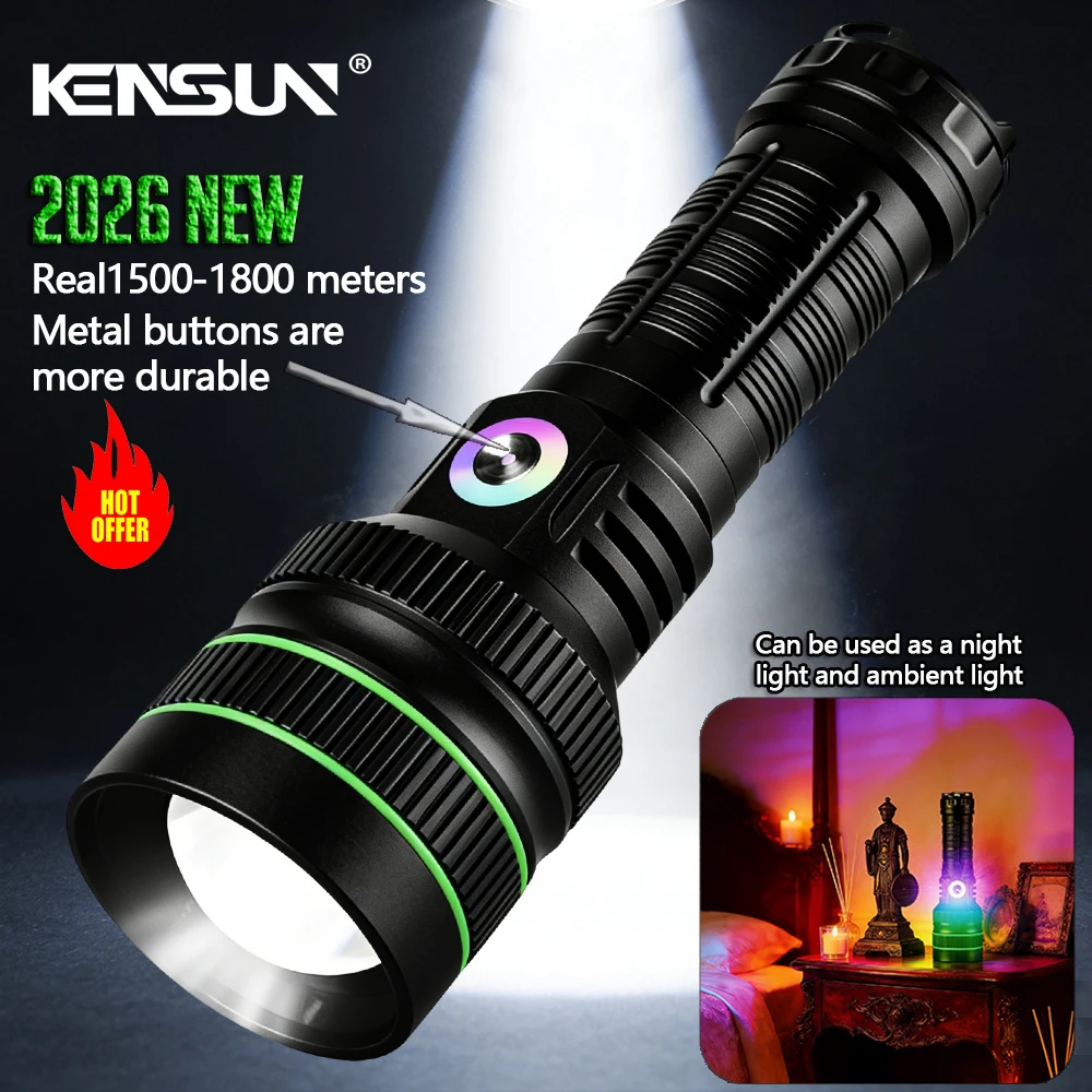 

KENSUN Best Seller long shooting ultra bright high-power LED flashlight with metal button and ultra long distance waterproof
