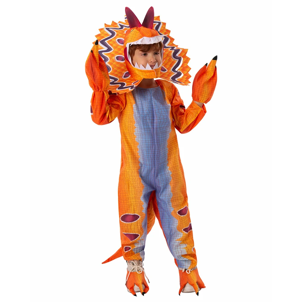 Costume de cosplay Dilophosaurus pour enfants, paupières ply-play pour enfants, fête d'Halloween, combinaisons de dinosaure en déclin, cadeau de Noël drôle