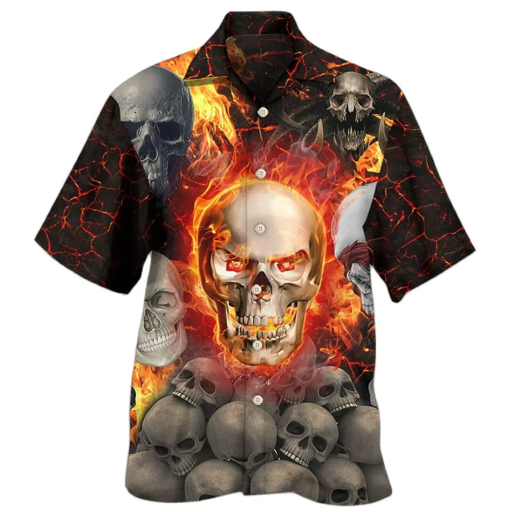 

Skull Men's Shirt 2023 Hd 3d Printing Retro High Street Tshirt Short Sleeve Terror Graphics Hawaiian Shirts Man Clothing Tops