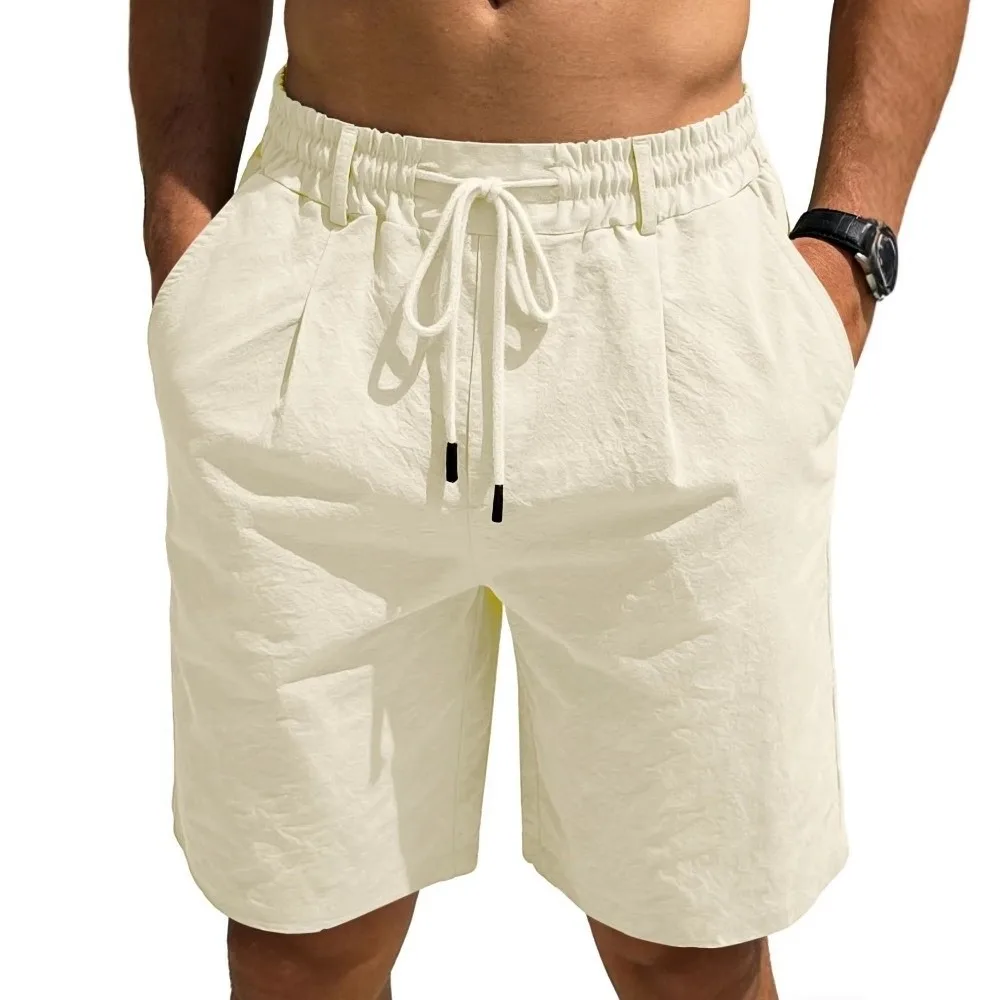 

Fashionable Elastic Waist Men's Shorts Drawstring Lightweight Five Quarter Pants Quick Dry Loose Fit Sweatpants Casual Wear