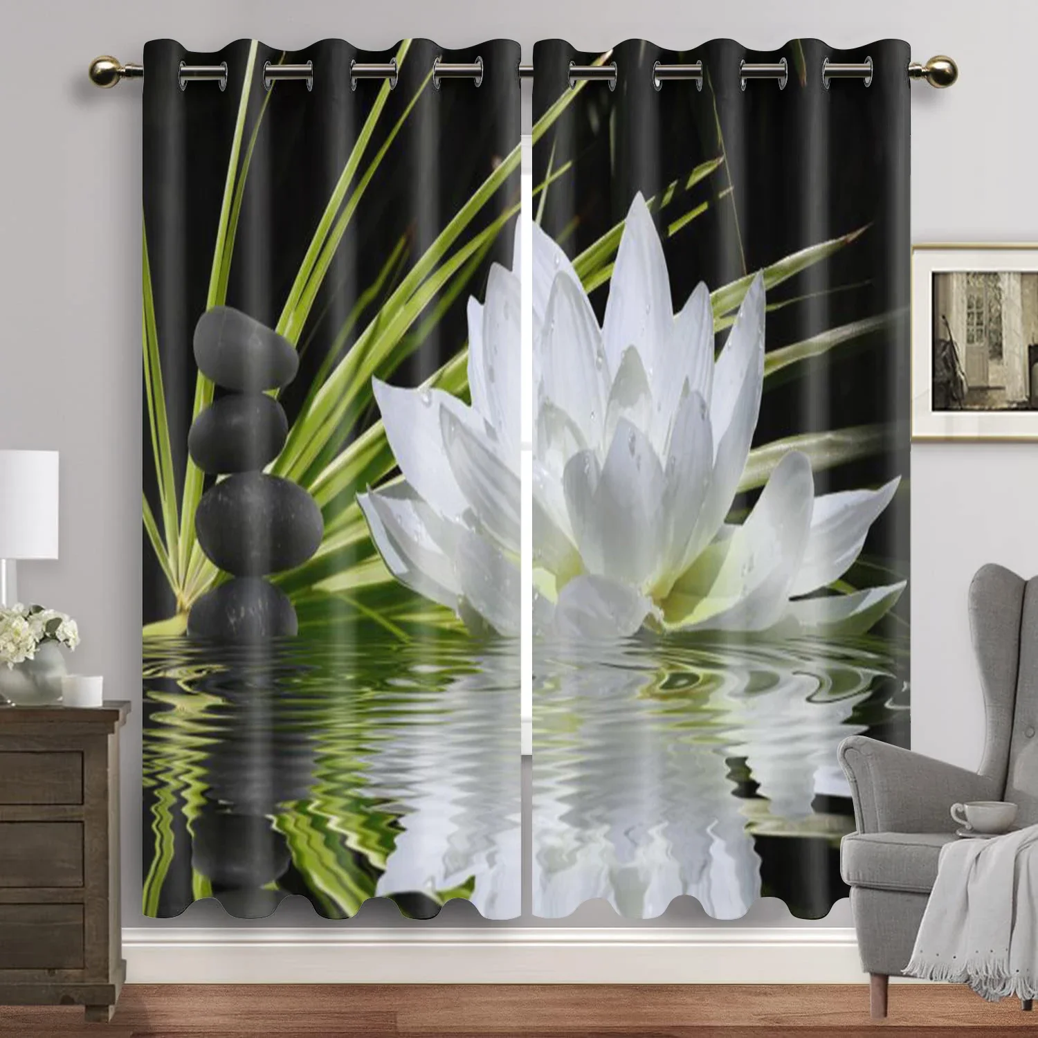 

Lotus Curtains for Living Room Landscpe Blackout Window Curtain for The Bedroom Aesthetic Room Decor Scenery Drapes 2 Panels