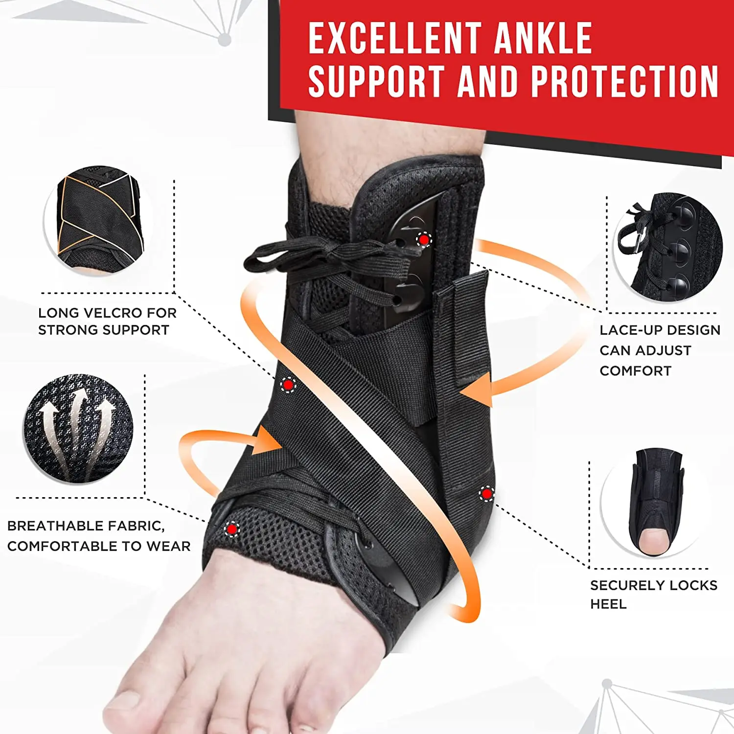 Lace Up Ankle Brace Ankle Stabilizer Brace with Adjustable Ankle Support for Sprained Ankle Injury Recovery Achilles Tendonitis