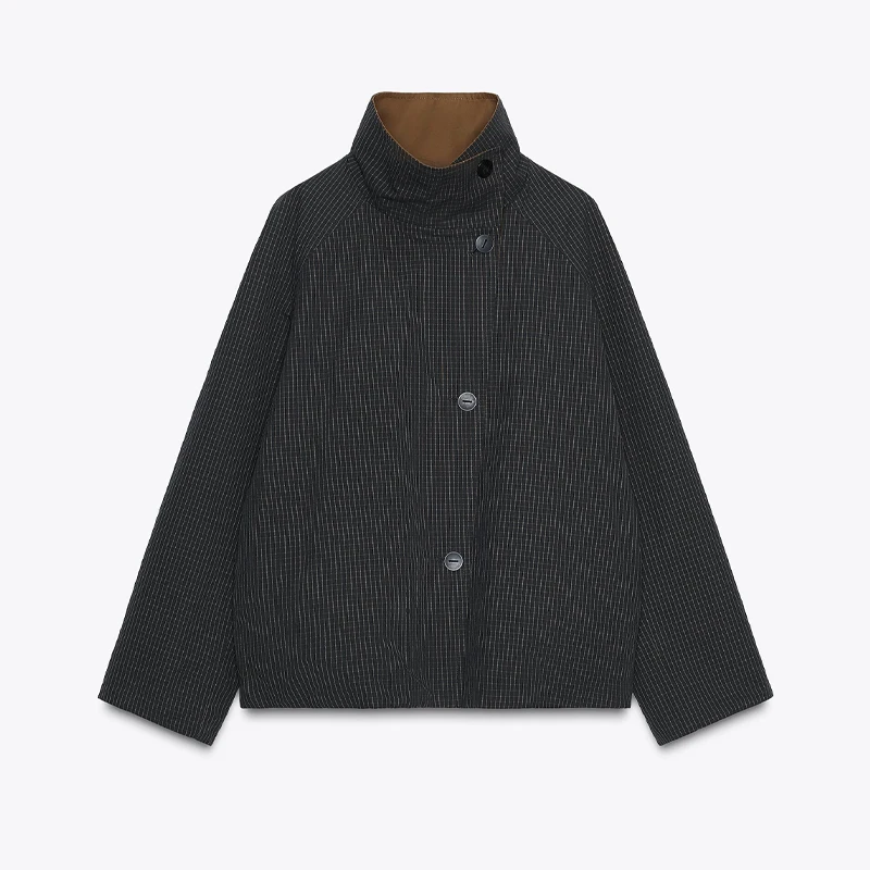 Vrouwen Dubbelzijdig Stand Kraag Korte Jas Retro Eenvoudige Casual Jas Vrouwelijke Trendy Chic Gezellige Jassen 2025, Herfst Nieuwe Uitloper