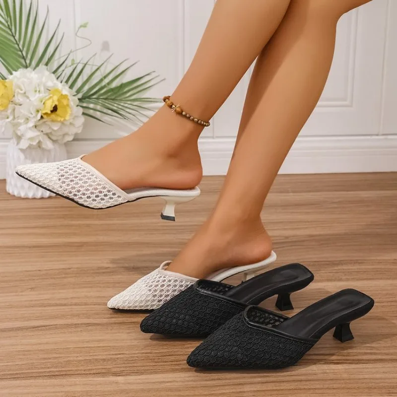Minimalist Fashion Slippers 2026 Summer New Women's Slim Heel One Line Ladies Fashion High Heel Slippers Women Shoes