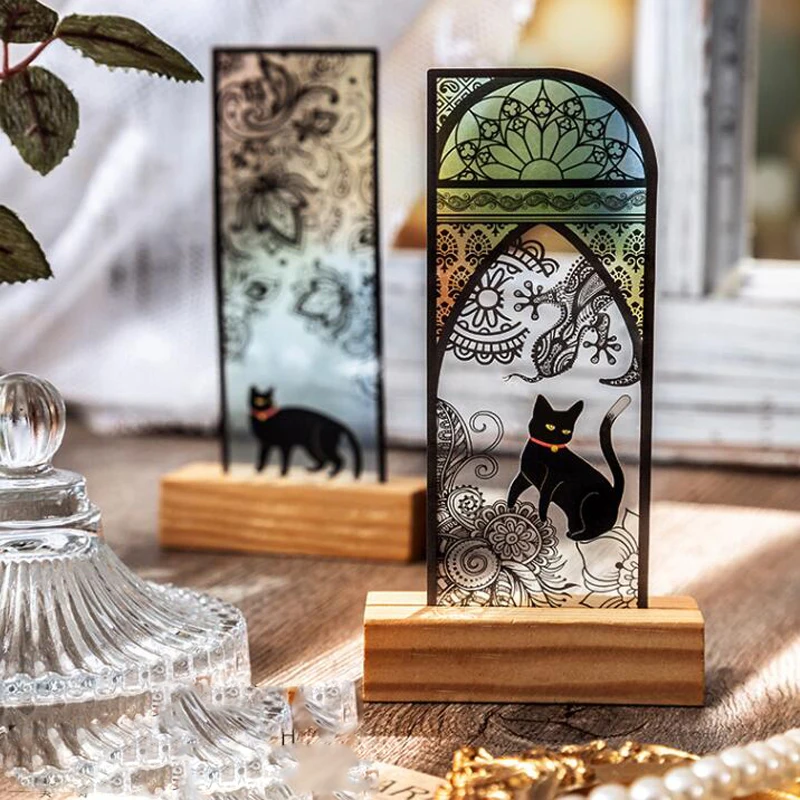 6 pcs (3 designs) Black Cat Art Handbook Creative Stationery Gift Marker of Page Clear PET Bookmark