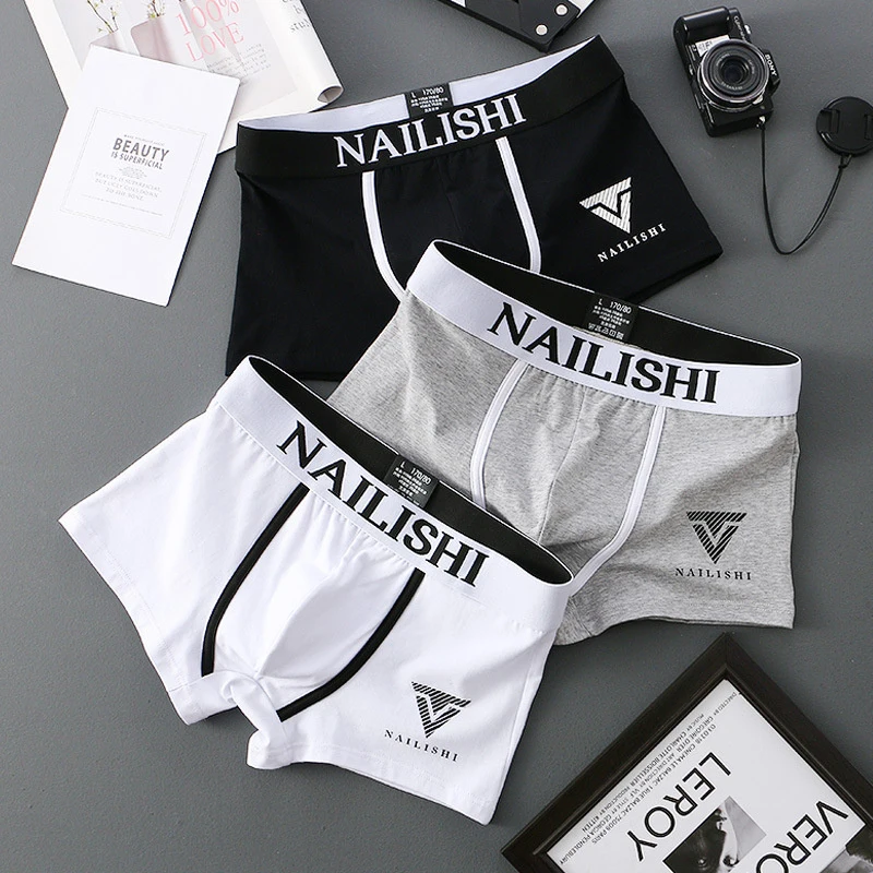 Letter Print Male Panties Men's Underwear Boxers Breathable Man Boxer Printed Underpants U Convex Shorts Men Underwear M-3XL