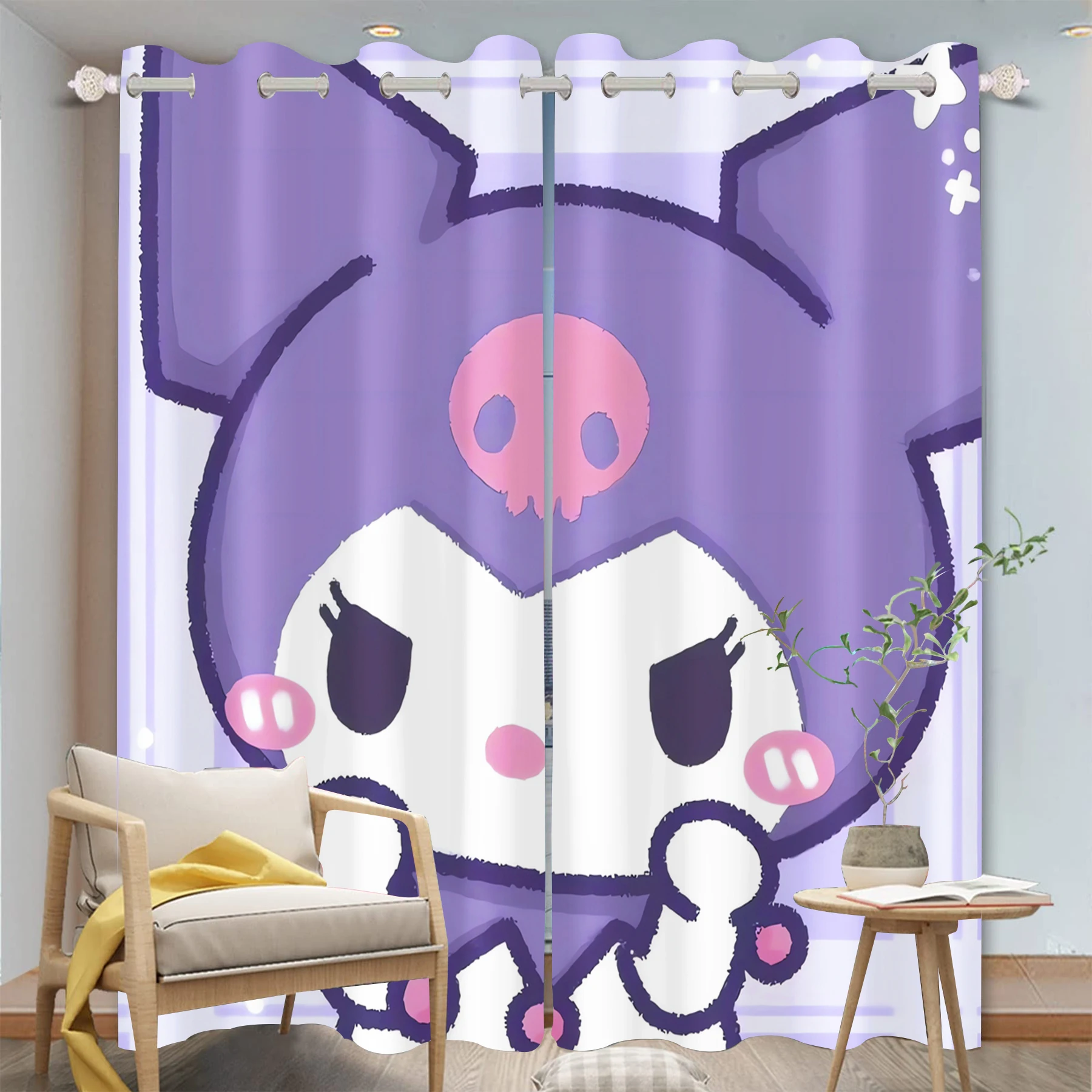 Kuromi Sanrio Cartoon Curtain, Home Blackout, Animated, Suitable for Cute Girls Bedroom, Kids Gifts, Room Decoration