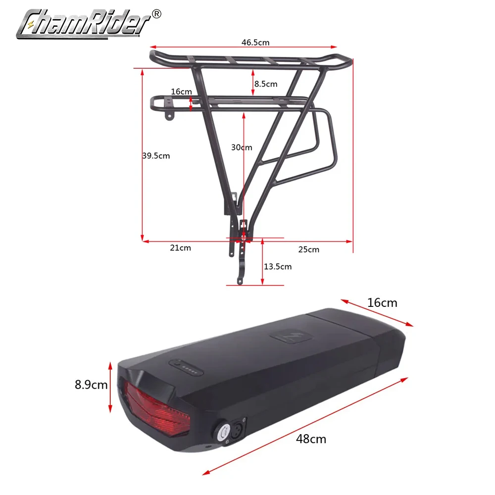 ChamRider-Rear Rack RB-3 Ebike Battery Case,Electric Bike Battery Box,Double Layer,Luggage Rack,Reention, 10S5P,13S4P ,48V,36V