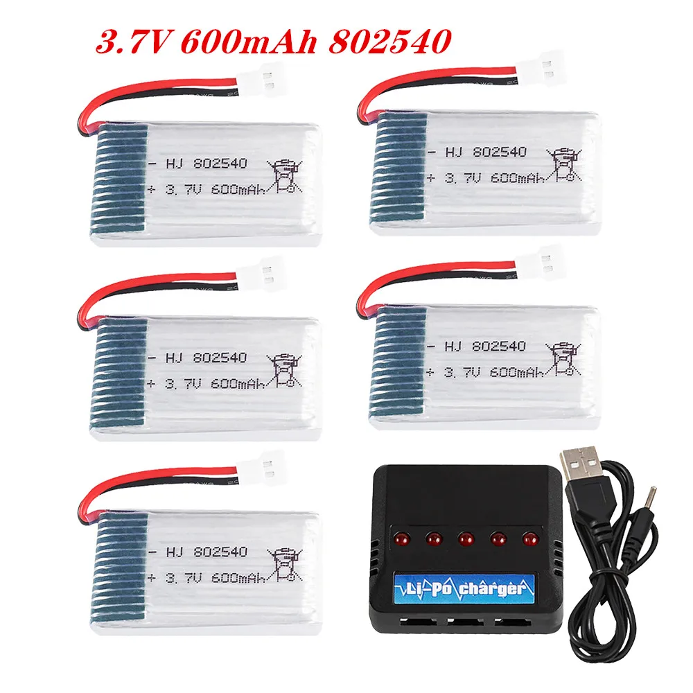 Baterai Lipo 3.7V 600mAh 30C 802540 untuk Syma X5 X5C X5SW X5SC CX-30 M68 905 QX80 K60 Set baterai dan pengisi daya 2-10 buah