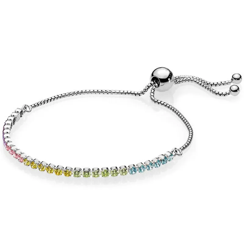 

Original Classic Tennis Sparkling Strand Adjust Bracelet Bangle Fit Women 925 Sterling Silver Bead Charm Fashion Jewelry