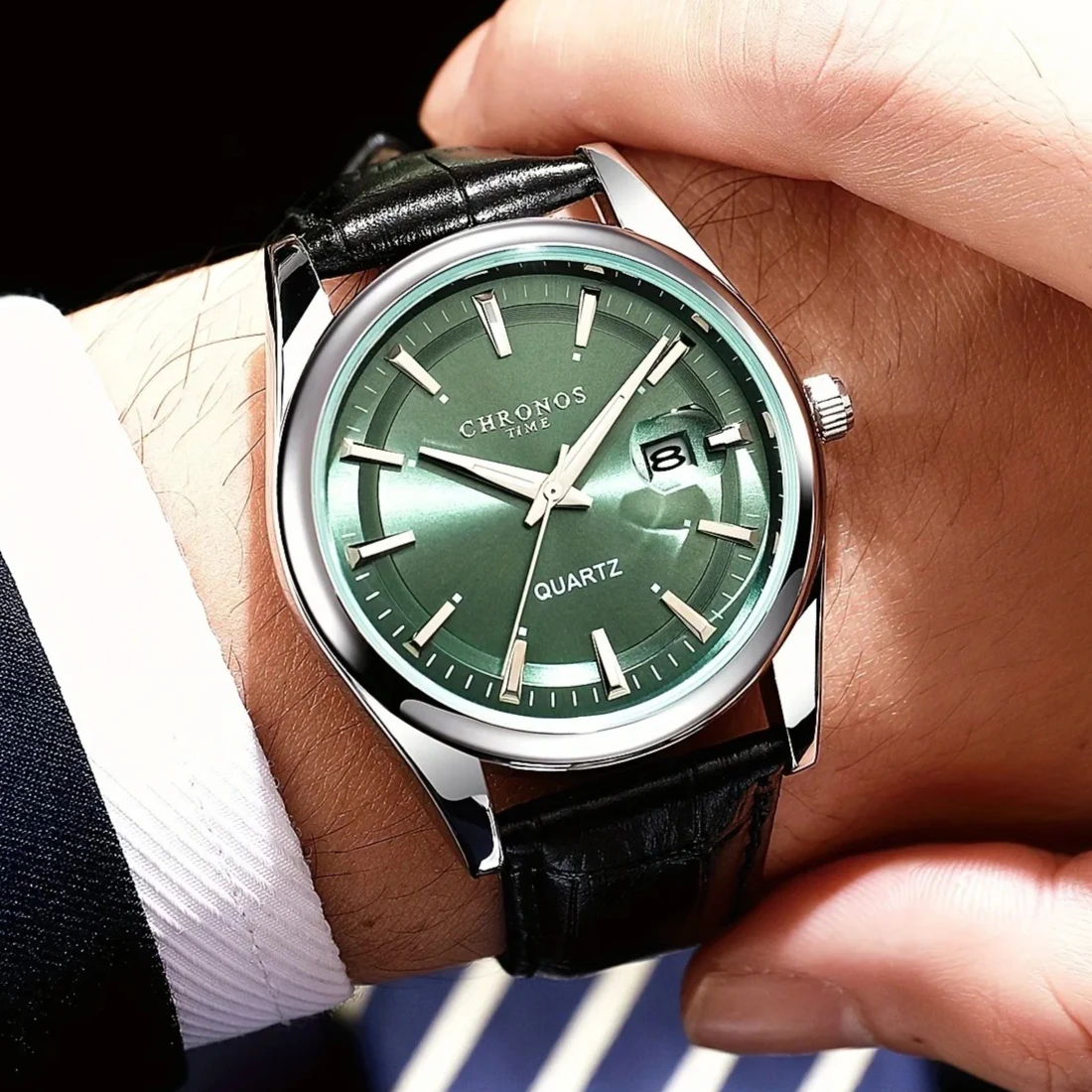 ساعة يد كرونوس كلاسيكية للرجال كوارتز مع تقويم مضيئة وحزام جلدي كاجوال للعمل والترفيه والساعات الرياضية الخارجية #3