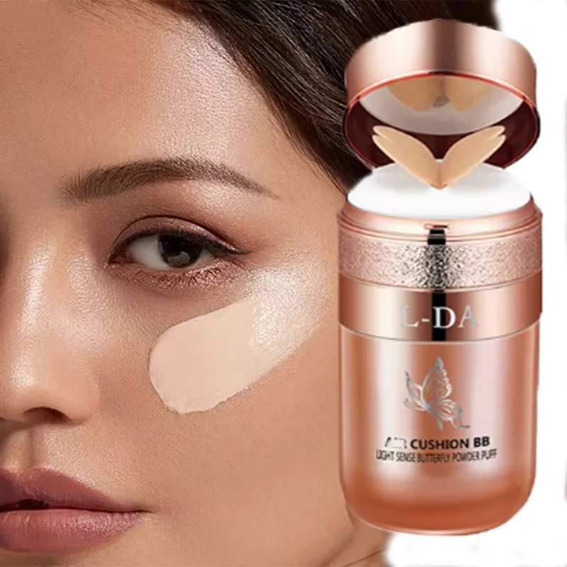 Air Cushion BB ครีมผีเสื้อแป้งพัฟ Moisturizing Foundation คอนซีลเลอร์ไวท์เทนนิ่งควบคุมน้ํามันกันน้ําแต่งหน้าเครื่องสําอาง