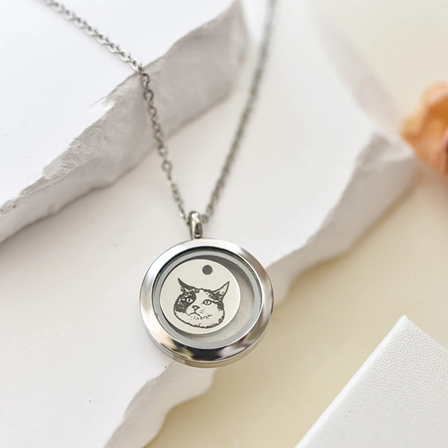 Stainless steel new round glass urn pendant necklace cremation ashes pendant personalized customized photo - openable