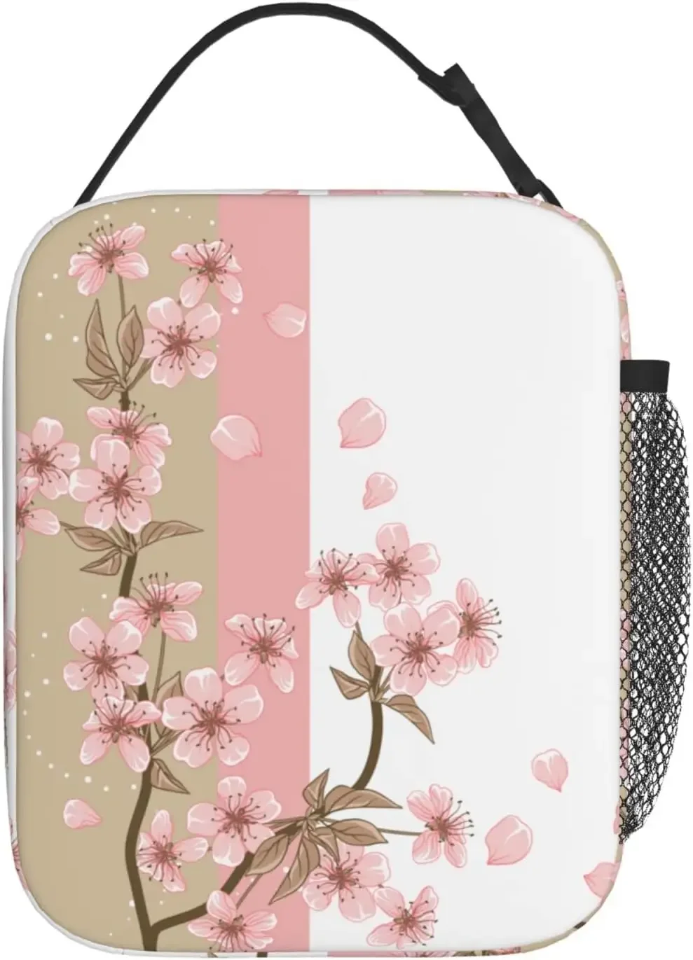 Pink Sakura Lovely Insulated Lunch Bag with Side Pocket Portable Lunch Box Reusable Lunch Tote for Women Men Office Work Picnic