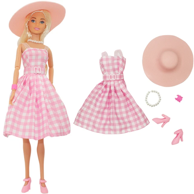 36 Barbie barbie Fashion Dress Skirt Set Pink Plaid Outfit For 14 Girls