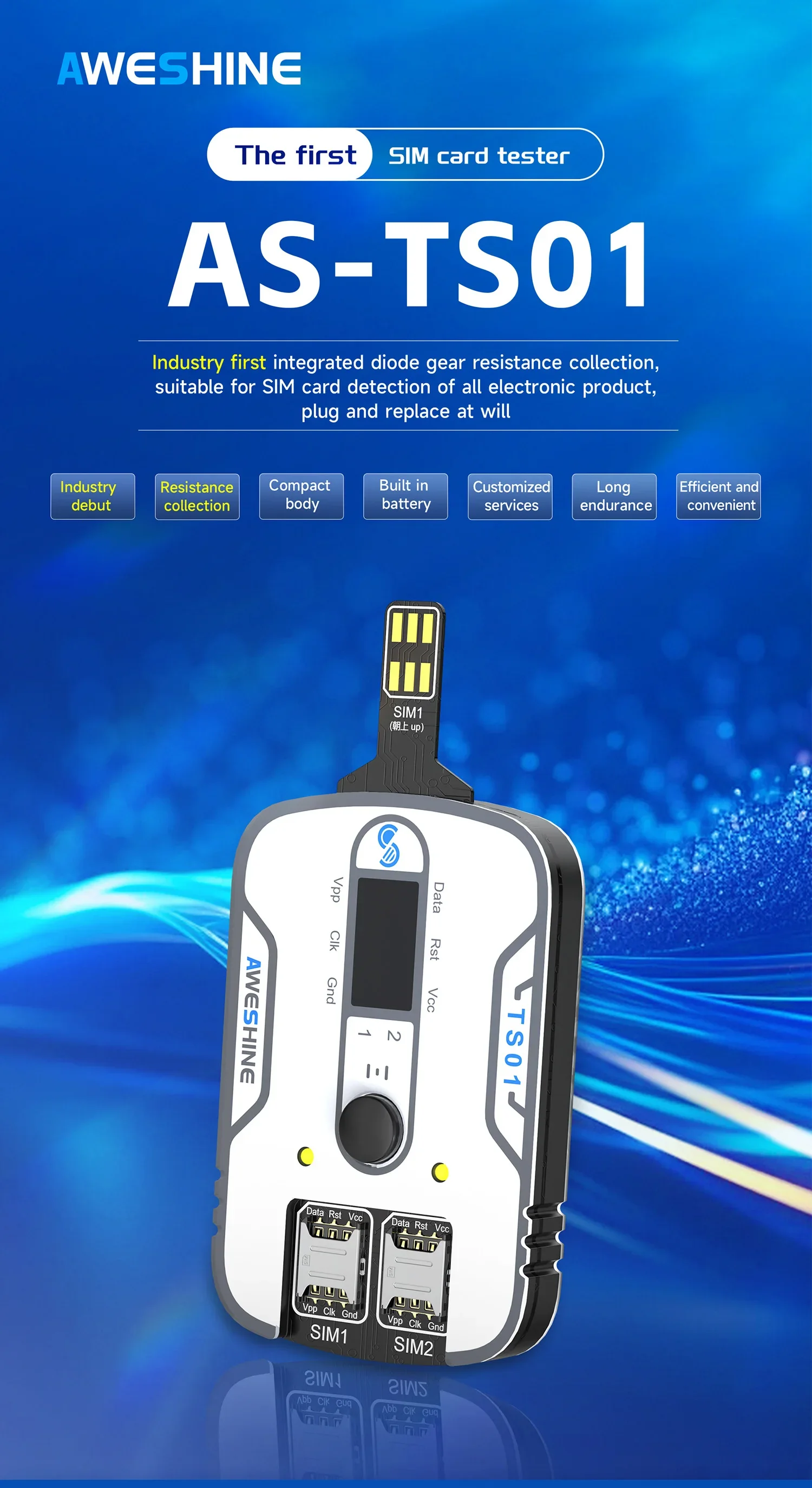 AS TS01 SIM Card Tester Quickly Test SIM Card and SIM Card Holder Faults Resistance Collection For All  Detection Port