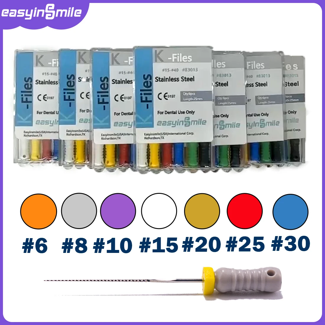 

Dental K-FILE File Endodonica Stainless Steel Endo Root Canal K Files 21/25/31mm 6 #8 #10 #15 #20 #25 #30 #15-40 #45-80hand file