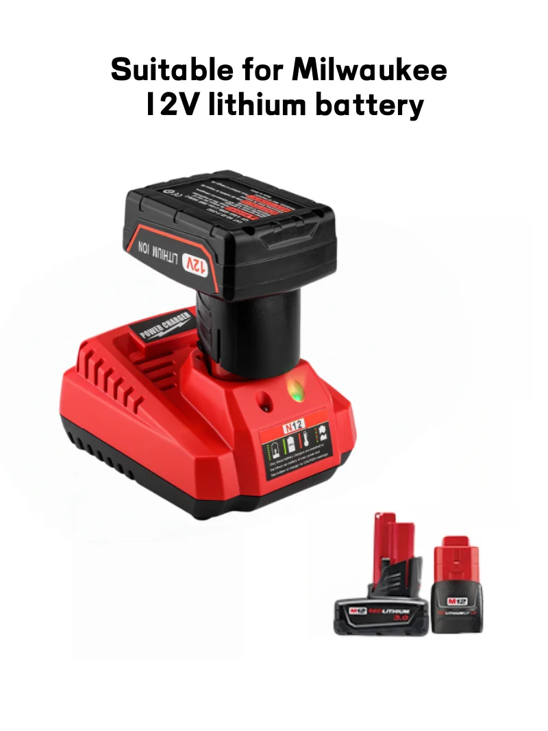 Victpower  1Pcs For Portable Milwaukee M12 Single Lithium Battery Charger Interchangeable Plugs(US/EU/UK/AU) Fast Charging
