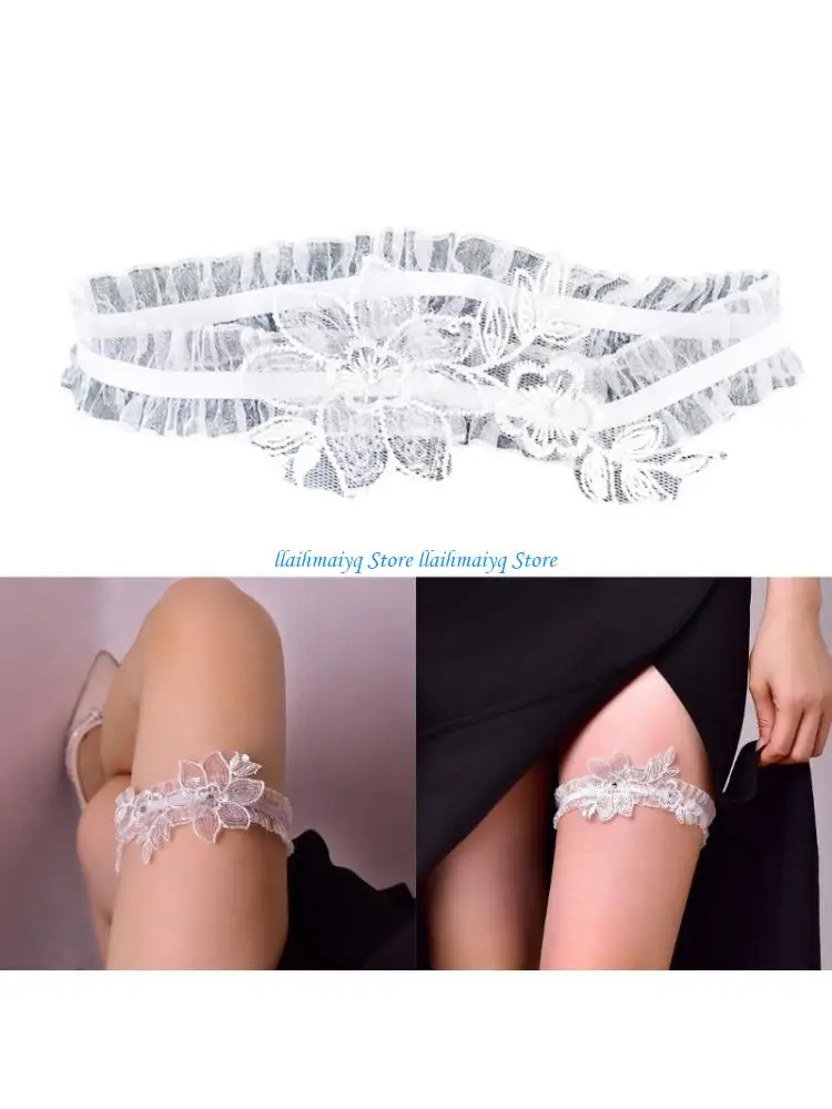 573B Stretchy Flower Lace Leg Garter Elegant Thigh Band Comfortable Wear Bride Garter