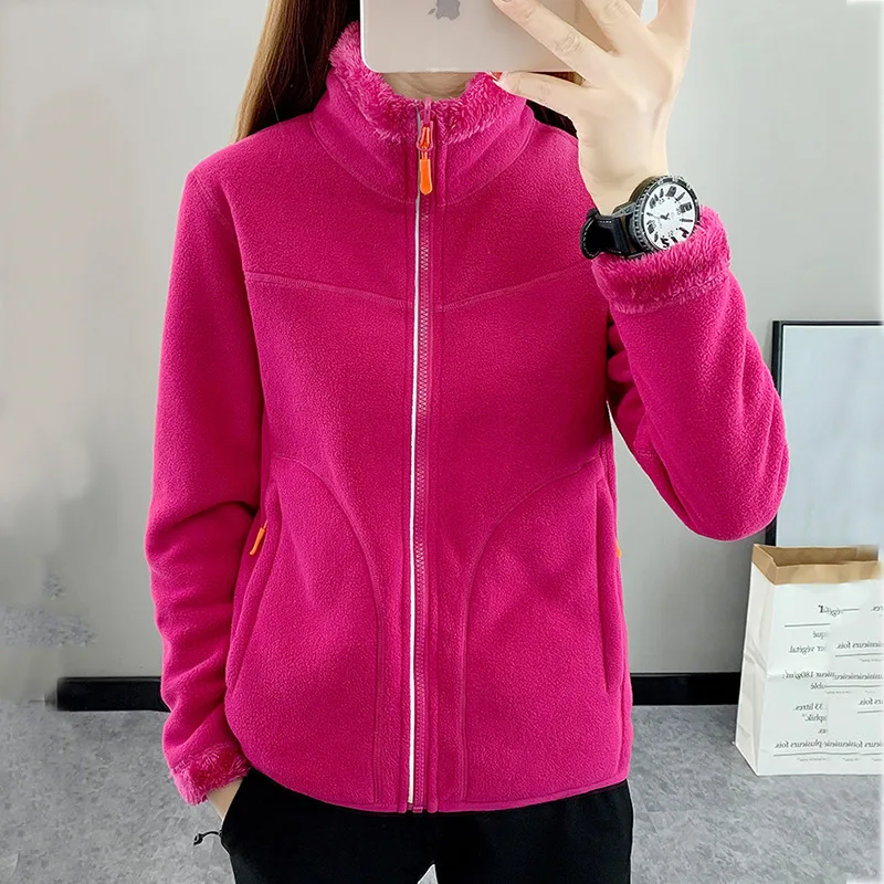 Autumn and winter Solid color Women\'s flocking thicken warm {double-sided can wear} casual sweatshirts coat Multi-color optional