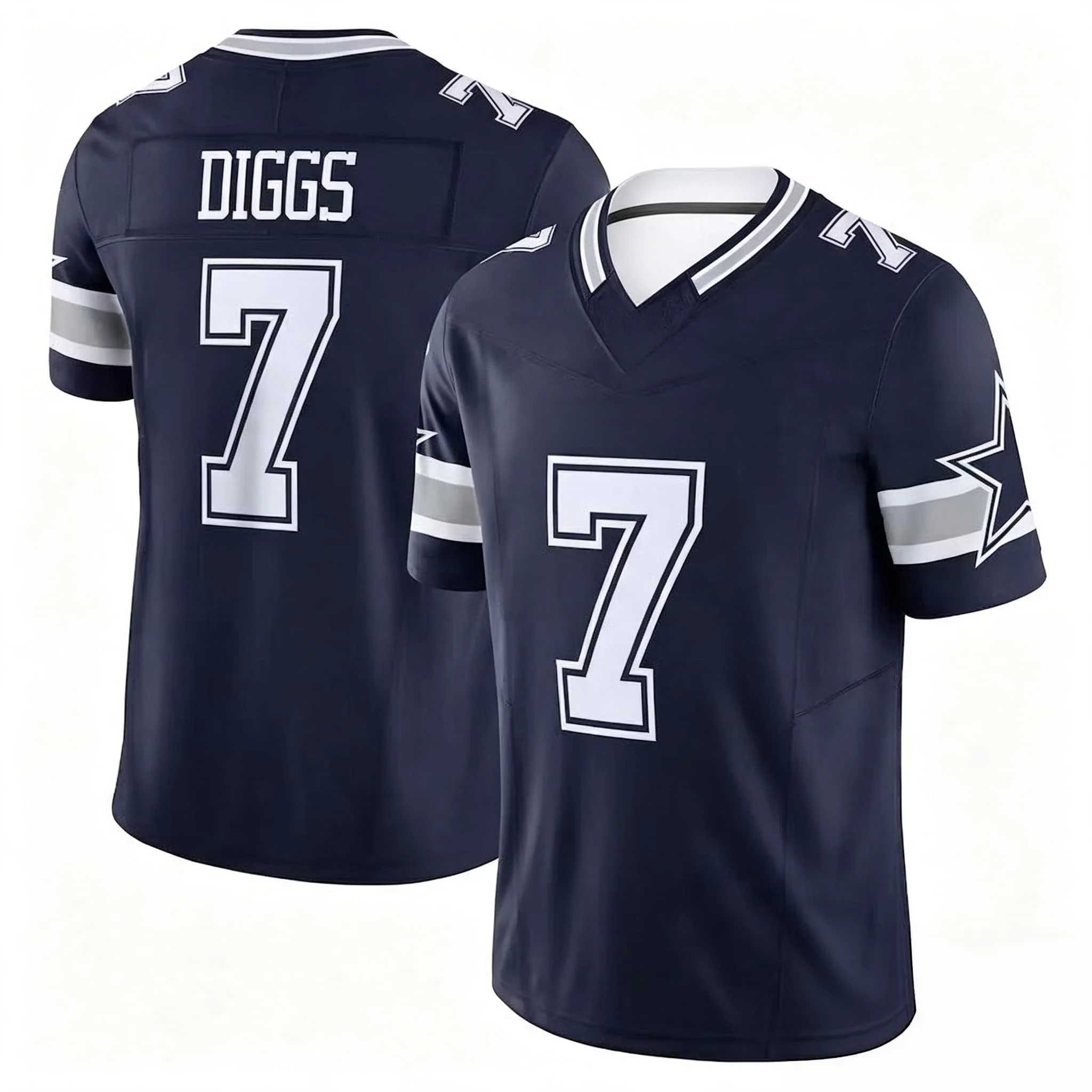 Männer # 7 Diggs Navy Star Pattern Football Jersey Nummer Gestreifter Ärmel V-Ausschnitt Kurzarm Fan-Sportbekleidung Familien-Partnerlook – Detail 3
