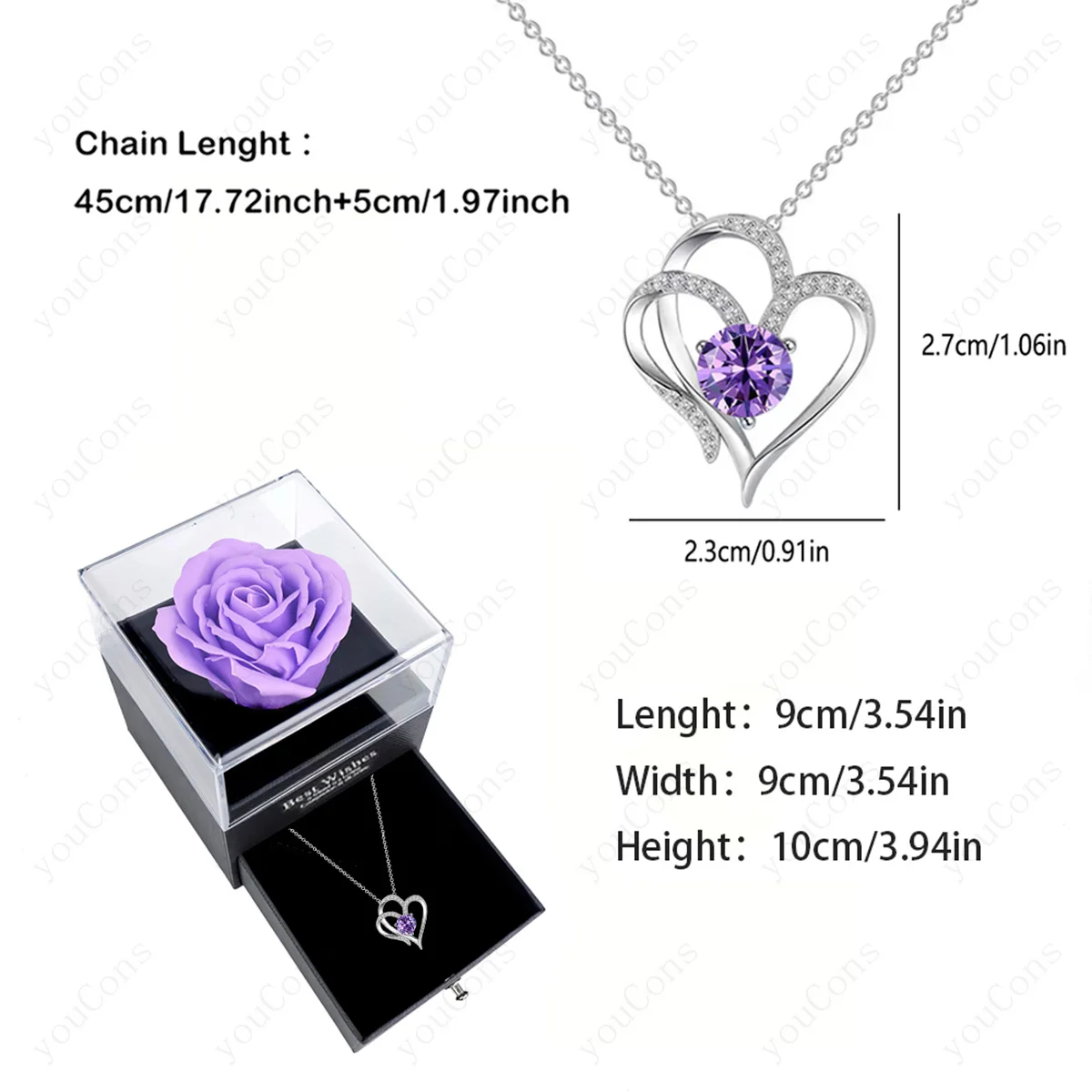 الأرجواني الزركون القلب قلادة قلادة مع صندوق الورد 2025 مجموعة مجوهرات راقية لصديقة عيد الميلاد عيد الحب هدية عيد ميلاد