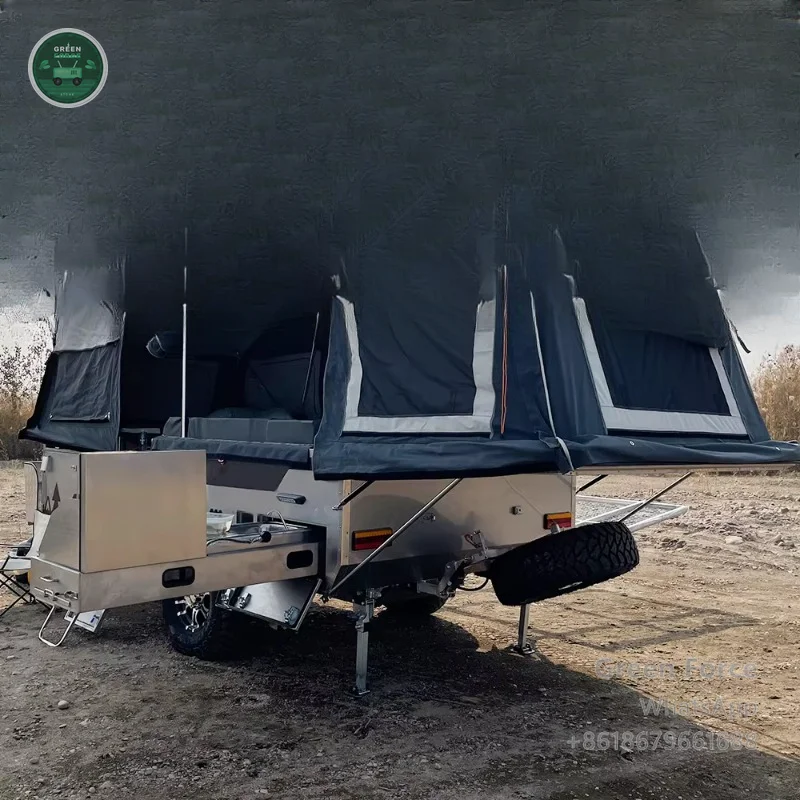 Folding Pop-Up Camping Trailer | Compact Aluminum Frame | All-Terrain Portable Tent Trailer with Heavy- Brakes