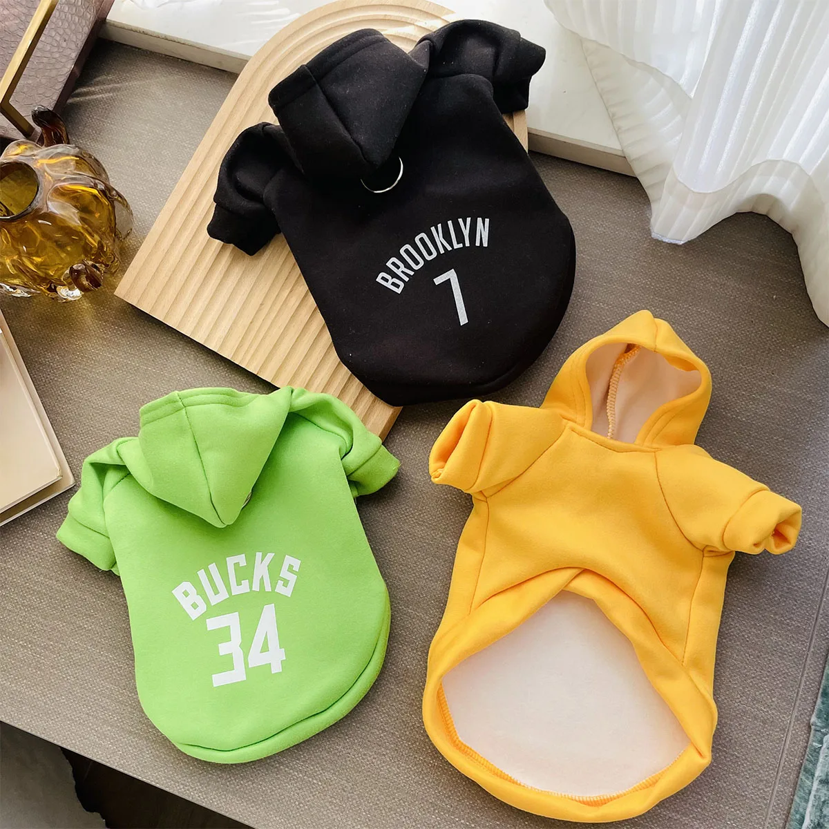 Autumn and Winter Clothes Dog Milk Silk with Velvet Hat Pullover Sweater Cat and Dog Strap Pulling Rope Loop Buckle Clothing Spo