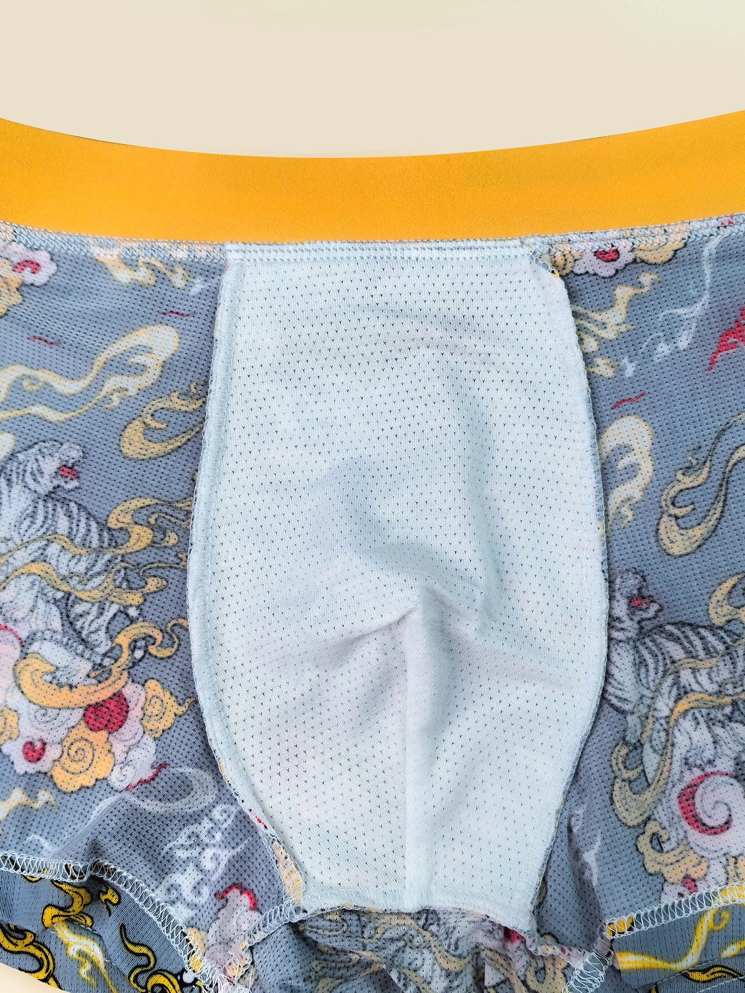 Men's Vintage Print Ice Silk Seamless Boxer Briefs Antibacterial Mid Waist Breathable Trendy Underwear 6