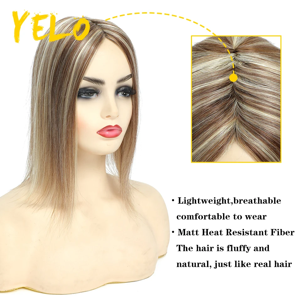 Yelo Various Natural Shades Human Hair Topper Machine Made Hair Piece Clip In Lace Base Skin Weft For Thin Hair 10-18Inch Length