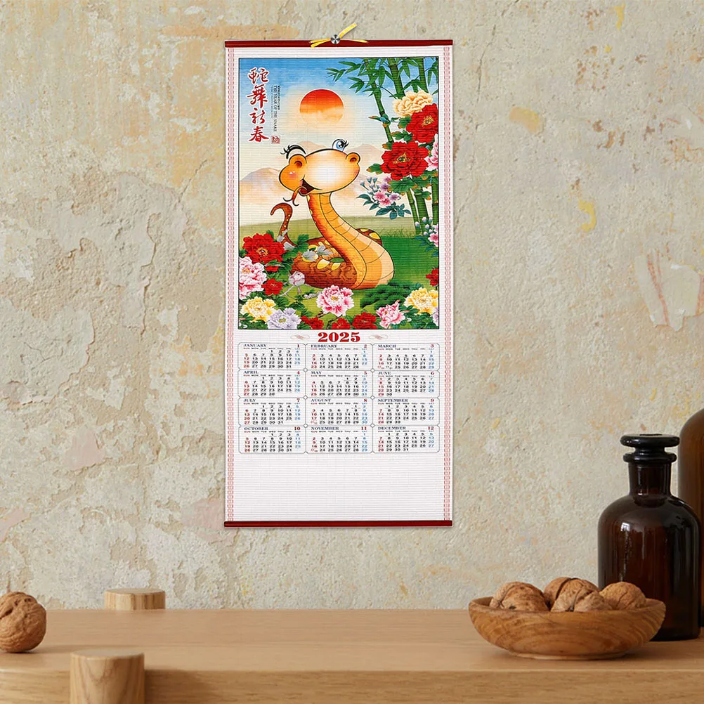 

2 Pcs Hanging Scroll Calendar for Wall 2025 Snake Year Fine Chinese Calendars Delicate Wall Decor Home Office Art