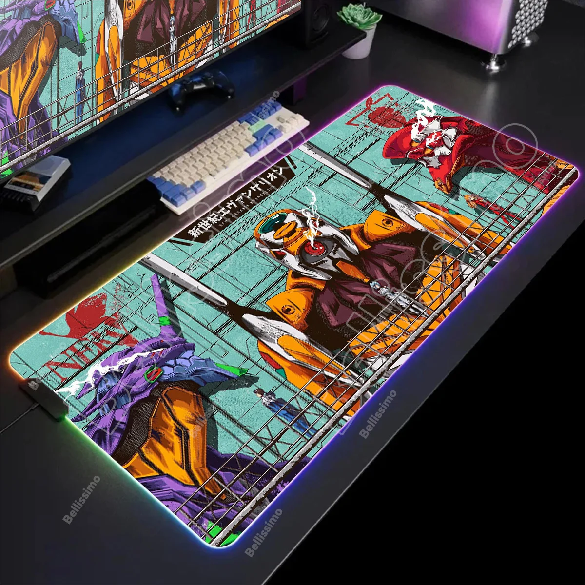 Mousepad RGB E-Evangelions Desk Mat Mouse Pad Pc Gamer LED Keyboard Gamer Mat Gaming Accessories Anime Large Computer Deskmat