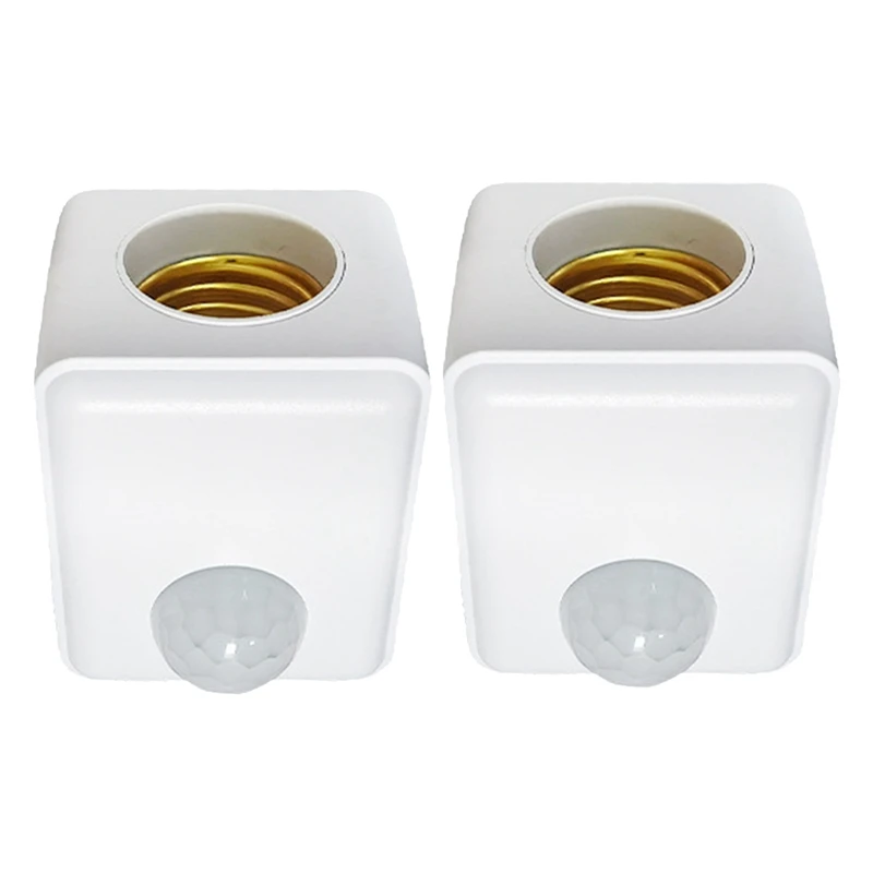 2Pcs Motion Sensor Light Socket E27 Motion Detector Lamp Holder Socket Automatic Human Infrared Sensor Lamp Holder  EU Plug