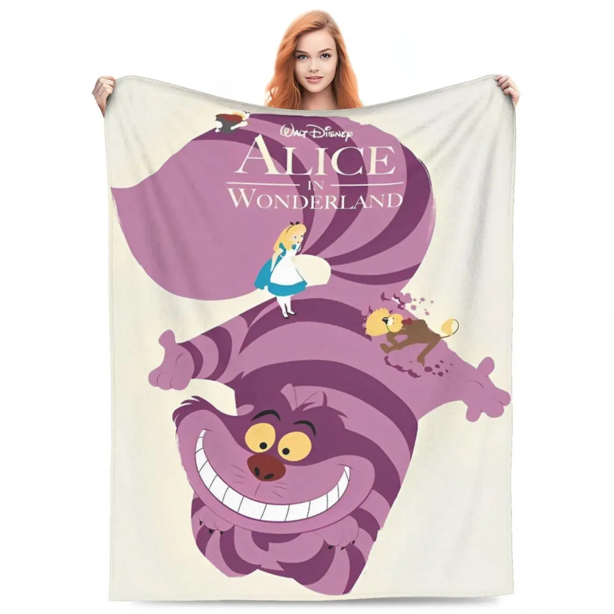 Alice In Wonderland Cheshire Cat Knitted Blanket Cartoon Wool Throw Blankets Bedroom Sofa Personalised Soft Warm Bedspreads