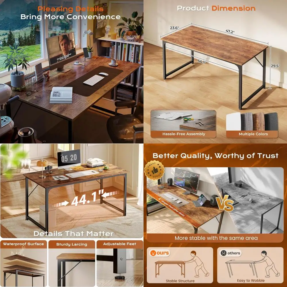 

24x47 Inch Rustic Brown Metal Frame Computer Desk for Home Office, Gaming, and Study