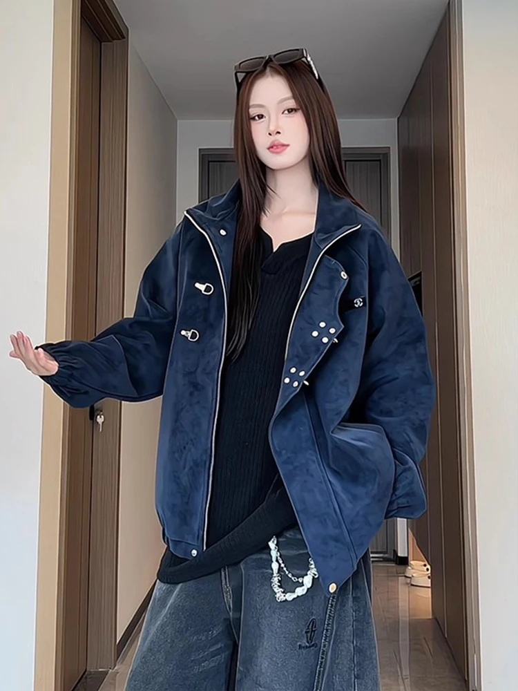 

Cobalt Blue Dyed PU Leather Jaet Men's Casual Sle ort Motorcycle Coat Matte Fini Autumn New Chinese Sle Aircrt Bu...