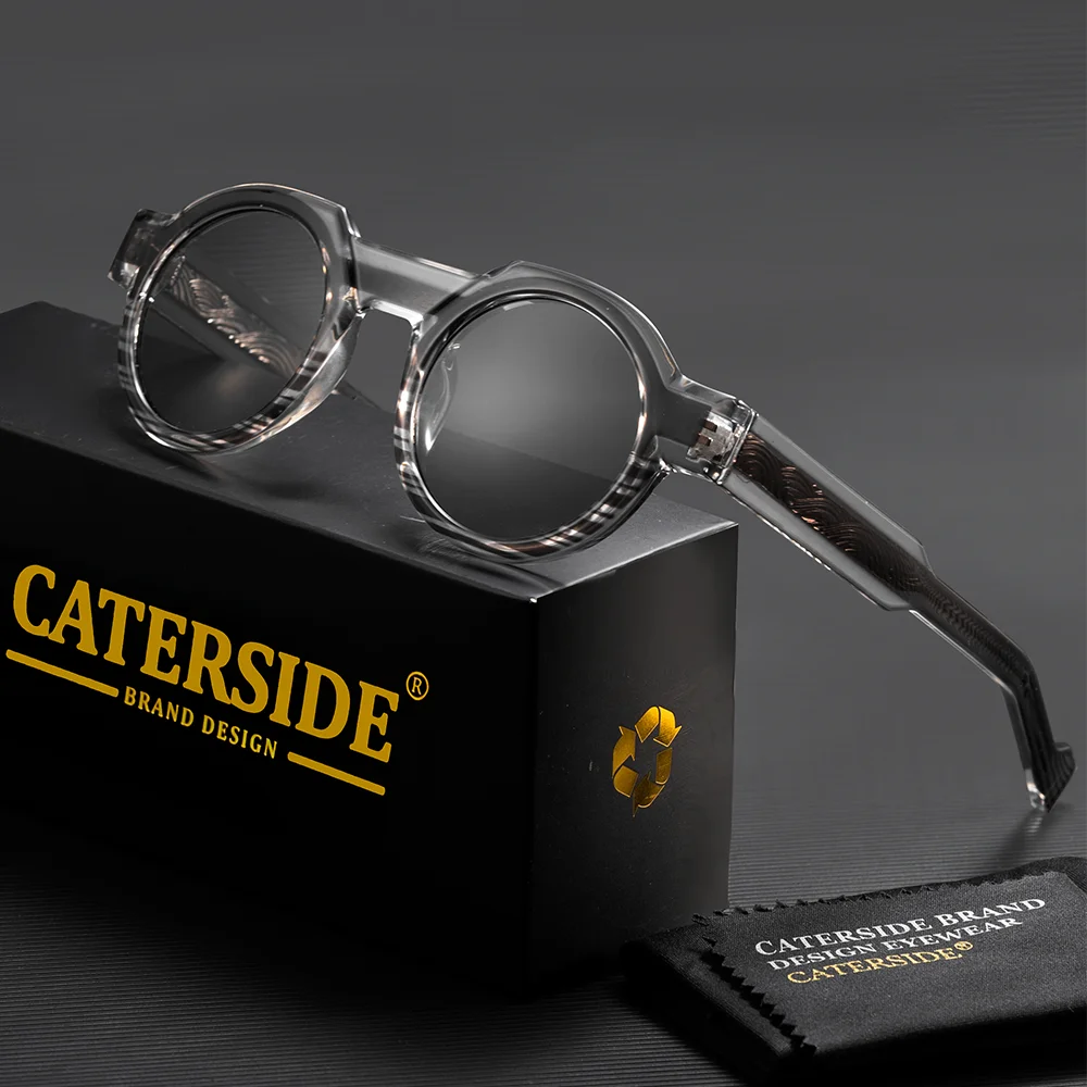CATERSIDE Vintage Herren Runde Sonnenbrille PC-Rahmen mit Kernstiftung der Bügel, dickes Rahmenmaterial, UV400-Schutz, modische Unisex-Sonnenbrille – Detail 13
