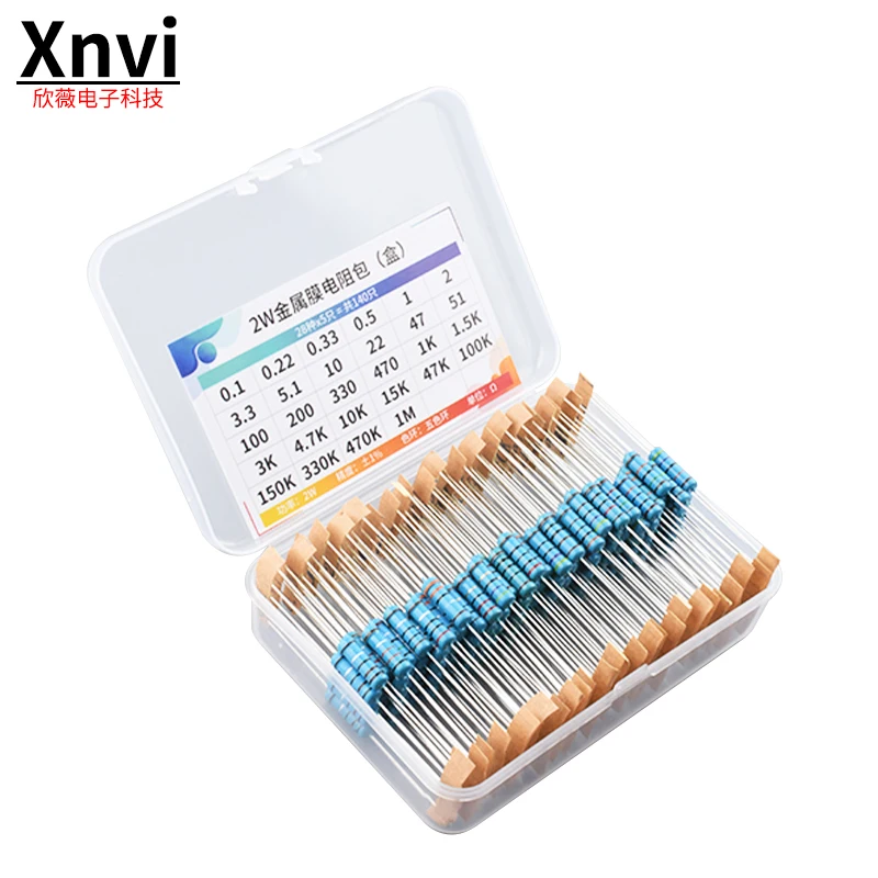 

140 шт., набор резисторов 1%, сопротивление 2 Вт, комплект металлопленочных резисторов, 10 Ом ~ 1 м, 30 значений, комплект электронных компонентов