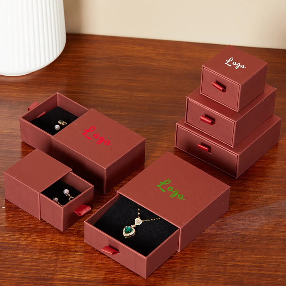 

DIY Custom Cardboard Sliding Jewelry Drawer Box 6x6x4.5cm Ring Earring Necklace Bracelet Paper Jewellery Packaging Box with logo