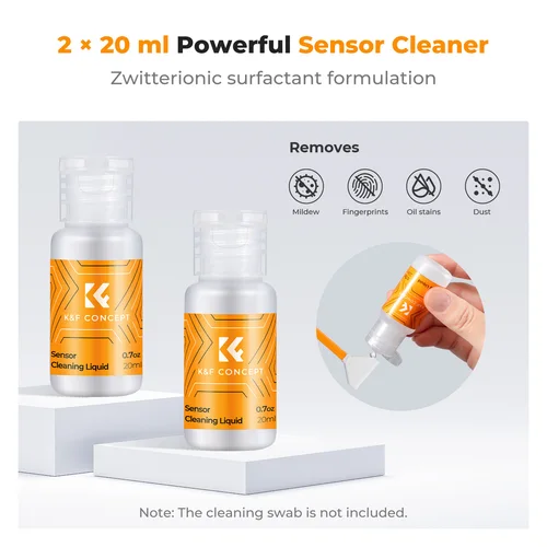 Imagen 2 del producto K&F CONCEPT 2 piezas de líquido limpiador de sensores DSLR SLR de 20 ml para lentes de cámara, PC, relojes, pantallas de teléfonos, gafas, fluido limpiador de sensores CCD/CMOS