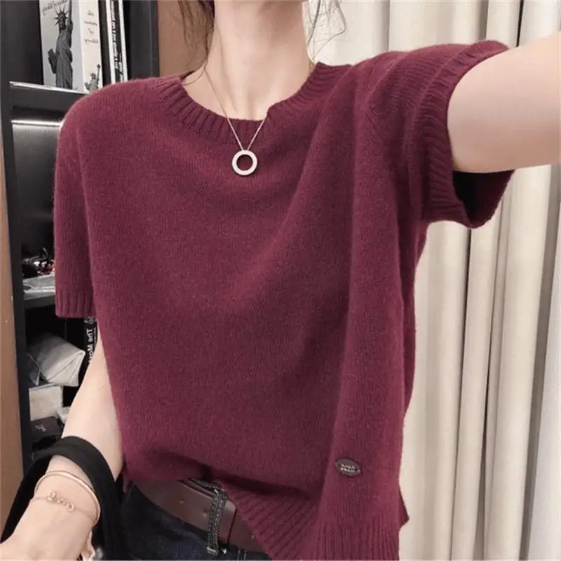 

Loose round Ne Pullover Pure Color Women's Sweater Early Autumn Faion Casual Sle Comfortable Knitted Top for Ladies