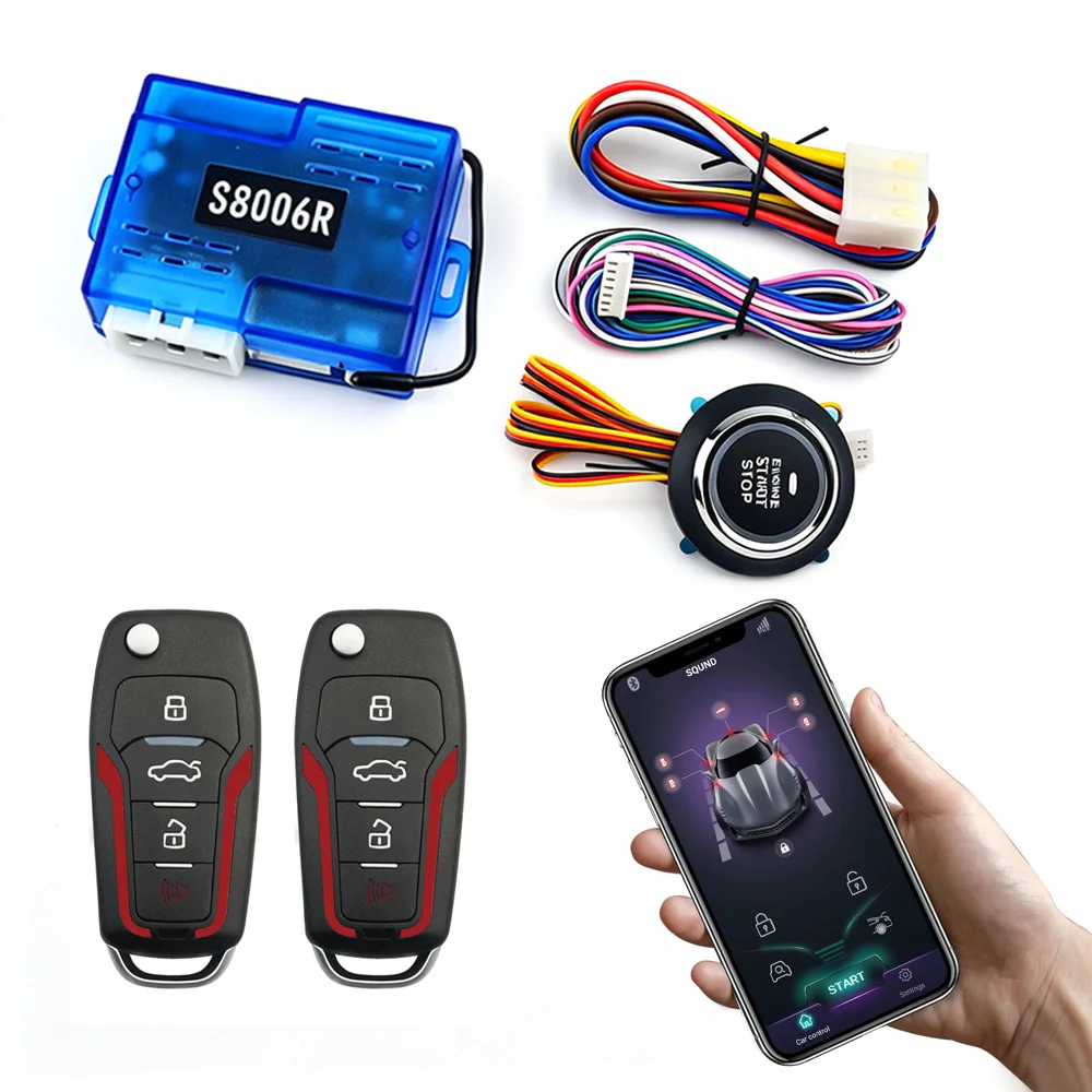 Sistema de Alarma Universal para Auto de 12V con Botón de Encendido/Apagado Táctil, Arranque Remoto del Motor por Bluetooth, Entrada sin Llave, Bloqueo Automático, Modificación de Auto