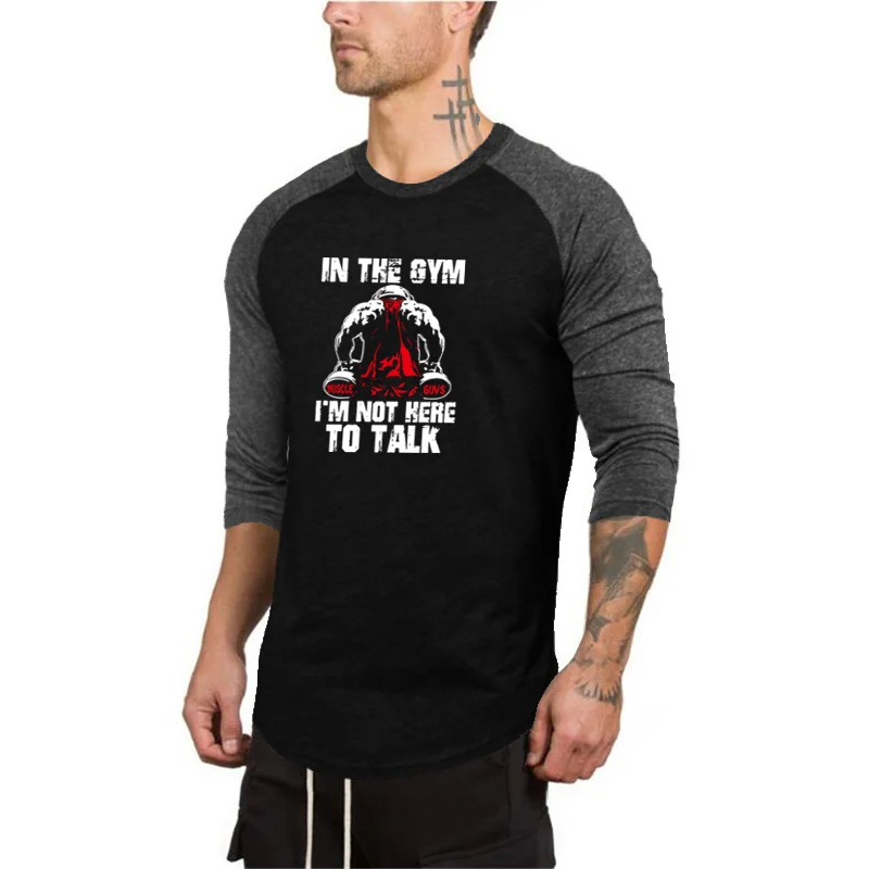 Gym fitness sports Tees Sleeve  Fitnes Points Tops Fashion Slim Fit Slim Quarter summer Men Three-quarter sleeves Cotton T-Shirt