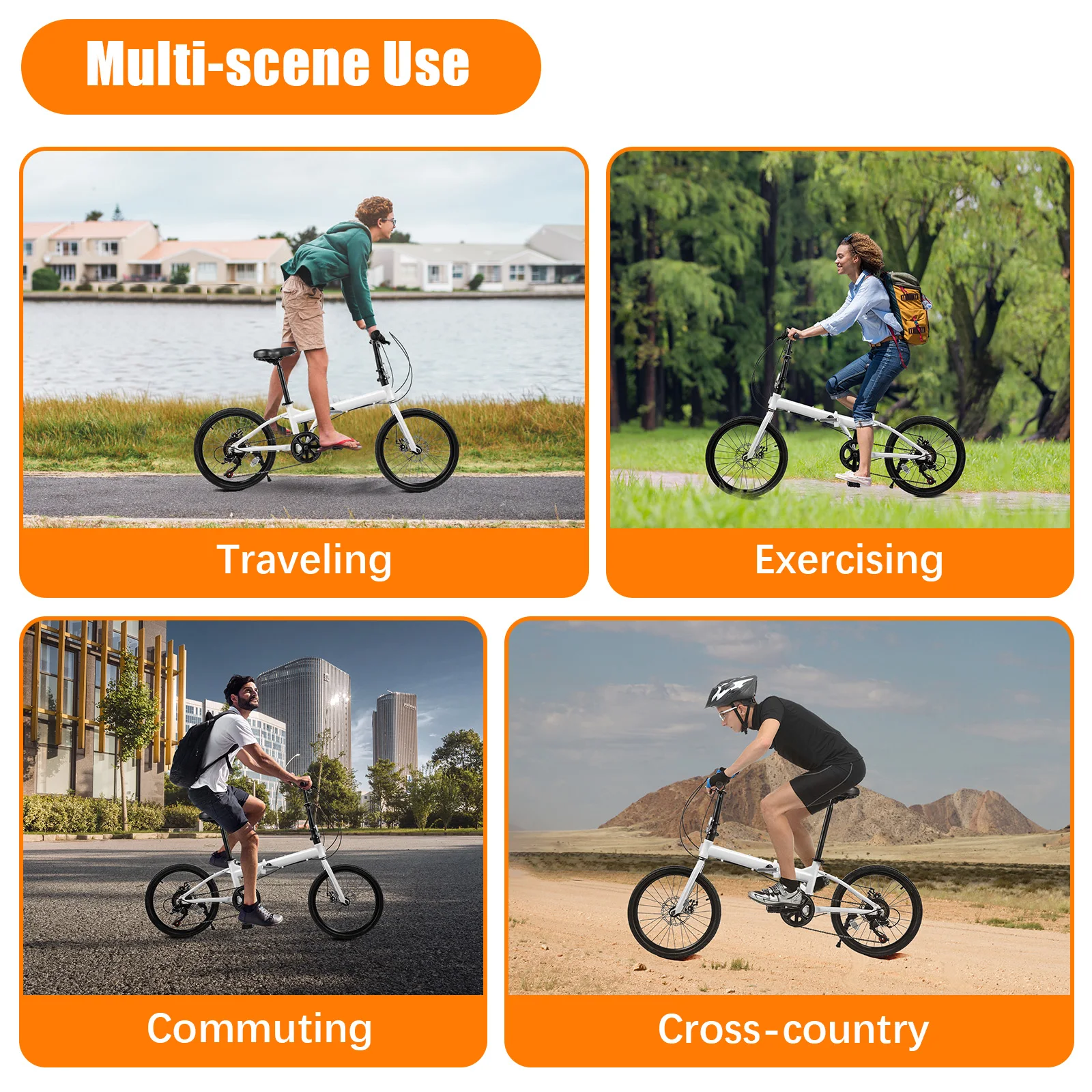 20-inch Folding Bike White 7 Speed Gears Foldable Bicycle City Bicycle with Disc Brake Easy Folding Durable Neuter Gender Bike