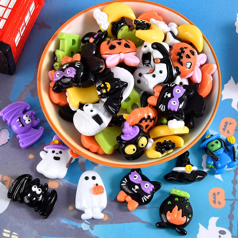 10PCS New Halloween Pumpkin Series Resin Flat Back Cabochons For Hairpin Scrapbooking DIY Jewelry Craft Decoration Accessories