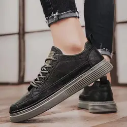Black Men's Vulcanize Shoes Autumn Leather Casual Board Shoe Sneakers Male Spring Brand Work Trend 2025 Classic Original Deals