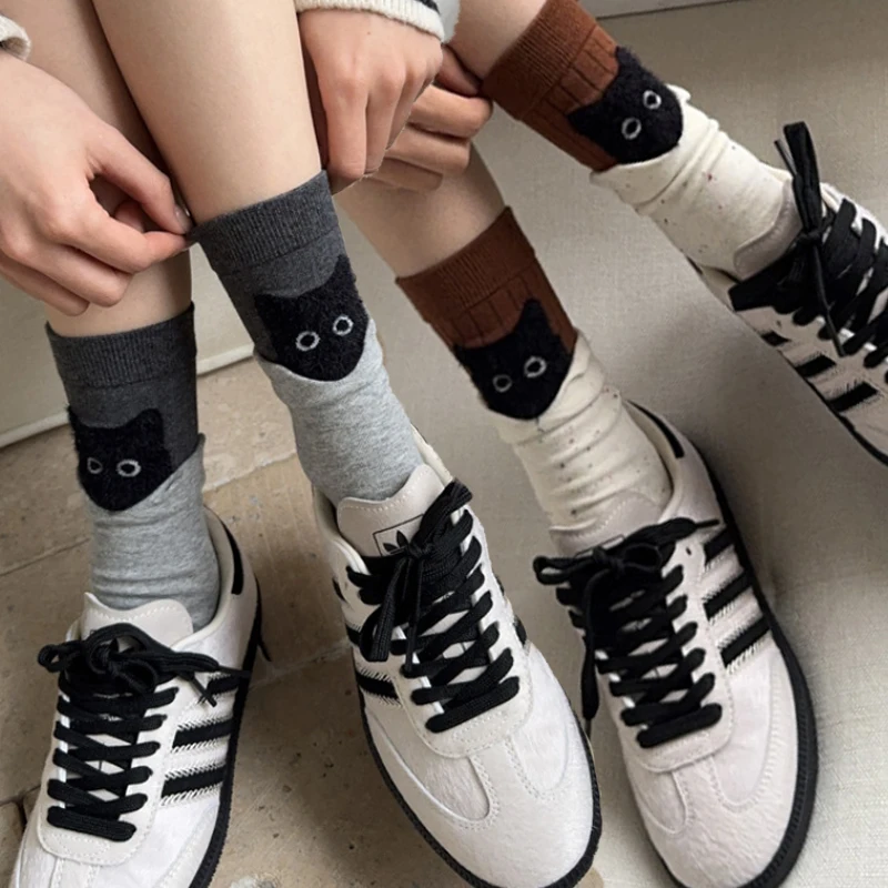 

Women Cute Cat Socks Cotton Autumn Winter Home Floor Sleeping Socks Funny Animal Pattern Middle Tube Warm Soft Comfortable Socks