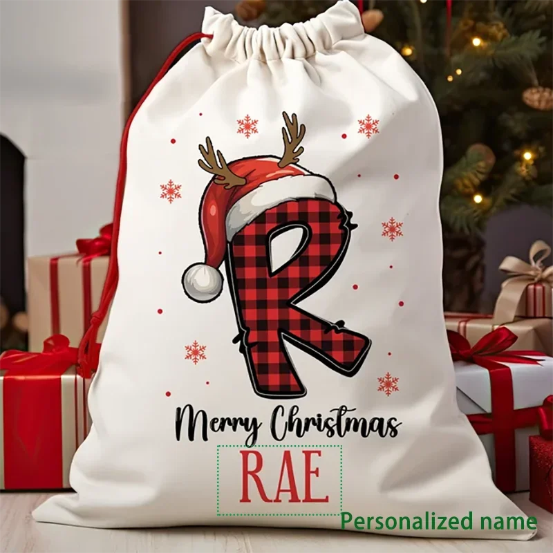 Personalized Gift Bag Merry Christmas Santa Sack Kids Present Gift Bag Santa Stocking Drawstring Bag Christmas Decoration Item