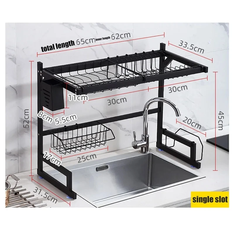 Kitchen Sink Dish Drain Organizer Rack Stainless Steel Tableware Drain Storage Rack Practical Kitchen Accessories Adjustable