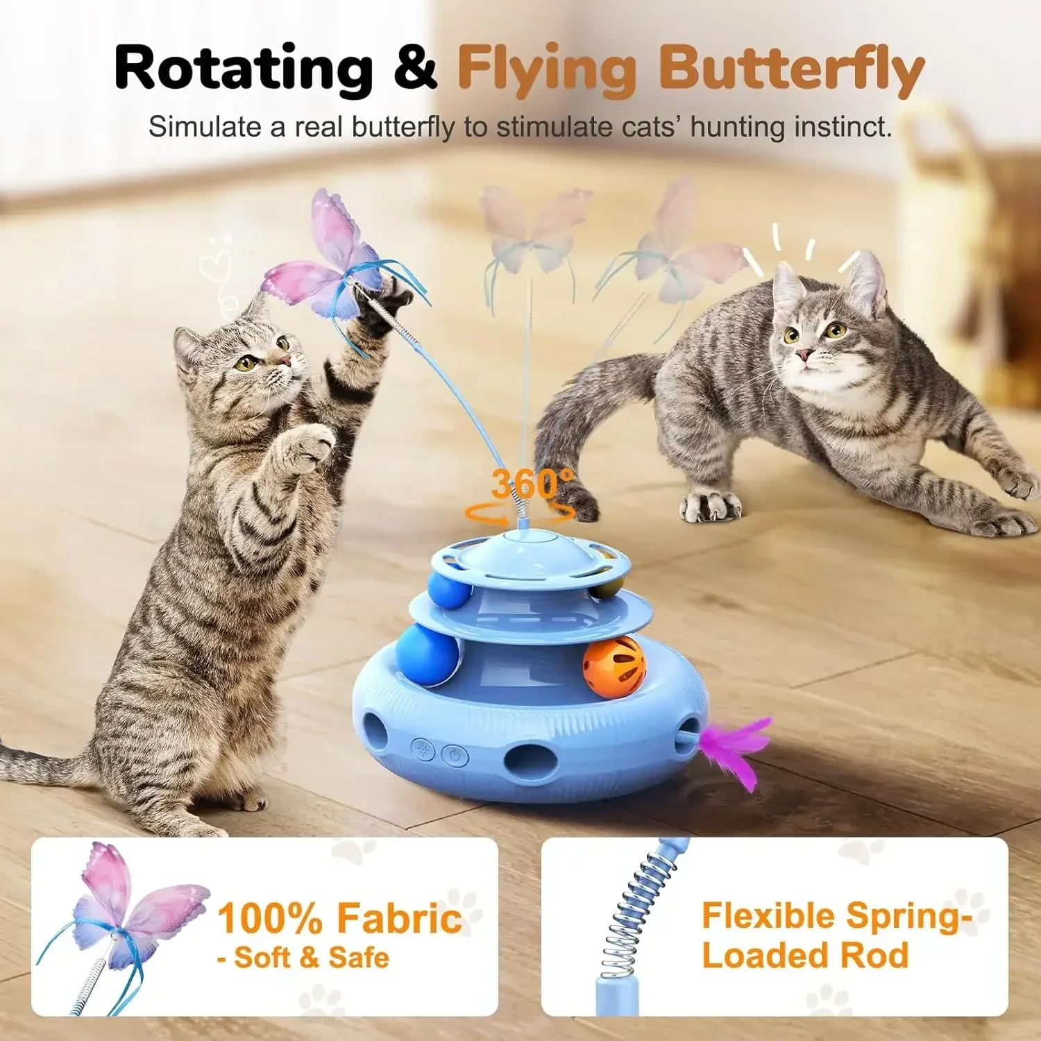 Moving Toys,4-in-1 Ball Rechargeable Track Ambush Fluttering Interactive Feather,two-tier Toy Cat Butterfly,random Automatic